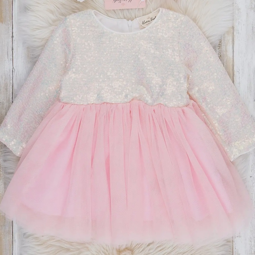 Marie Nicole Sequin Top Blush Pink Tulle Dress